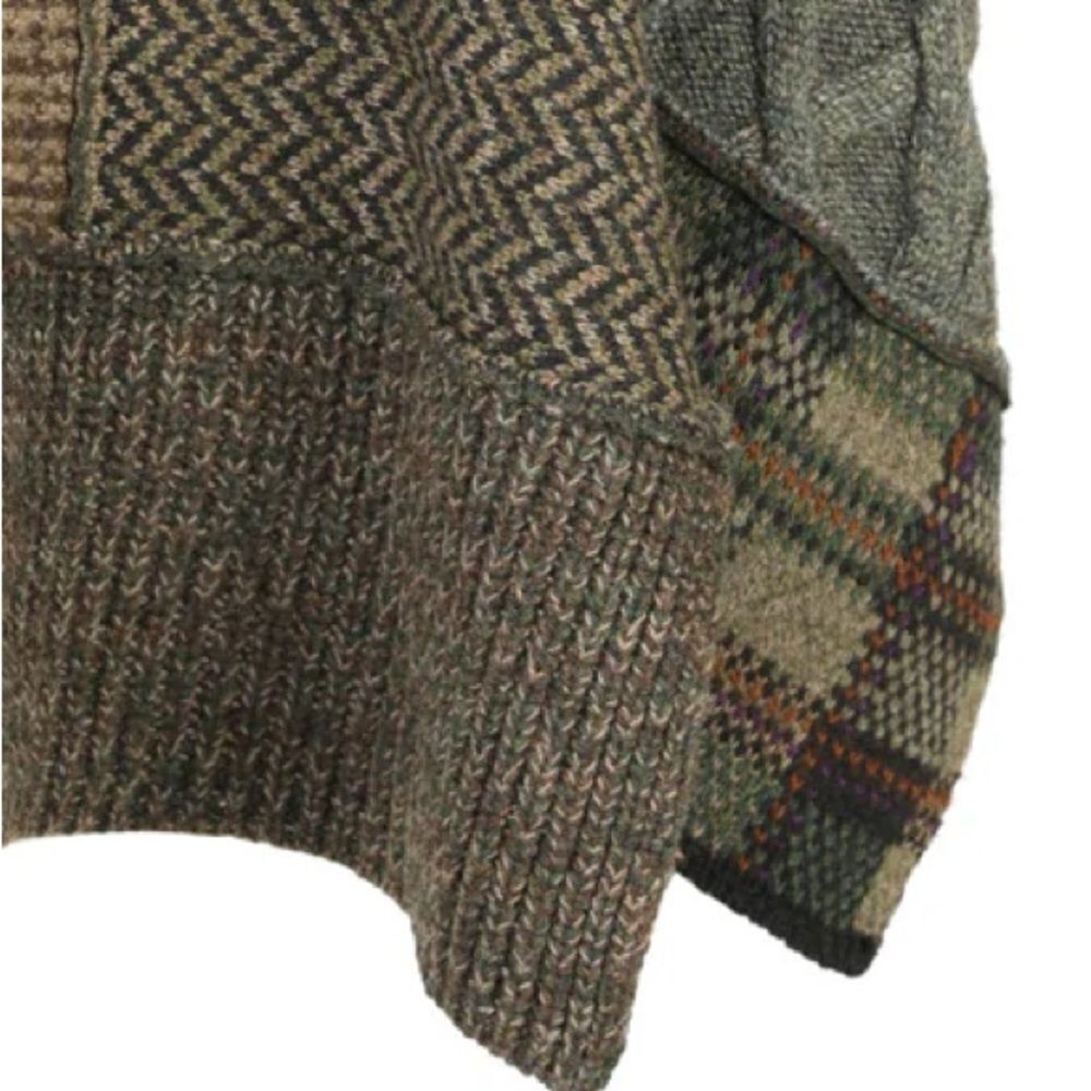 Polo Ralph Lauren Turtleneck Knit Poncho Olive and Brown Fair Isle Patchwork - Picture 5 of 16